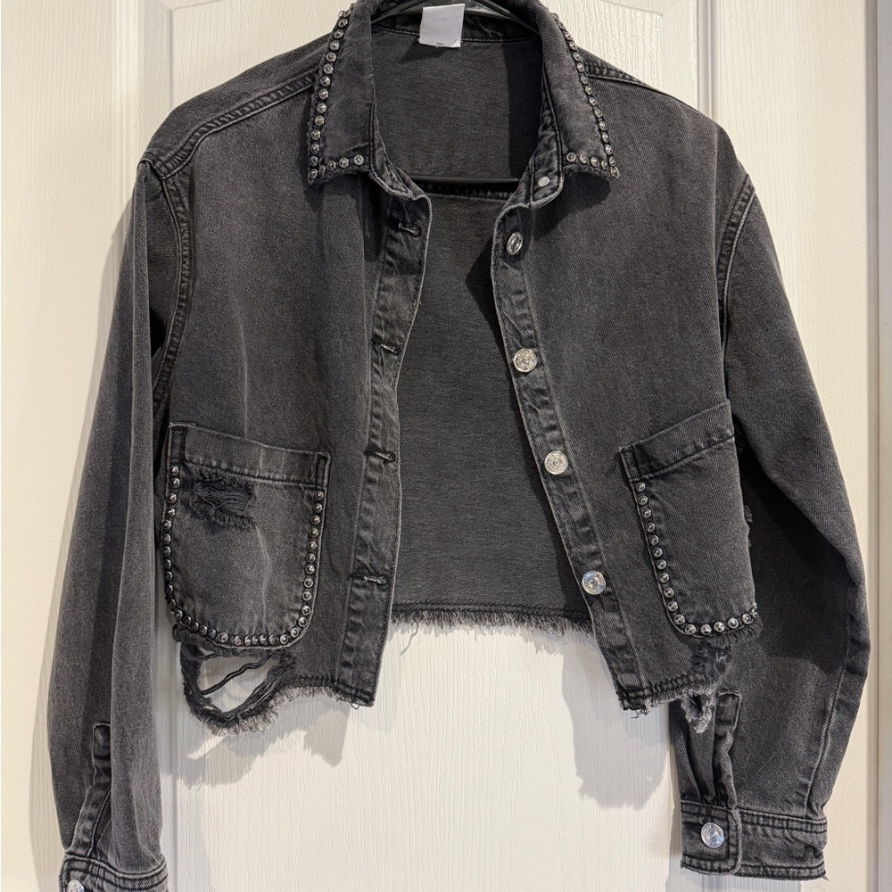 Zara Studded Black Denim Jacket - Picture 5 of 6